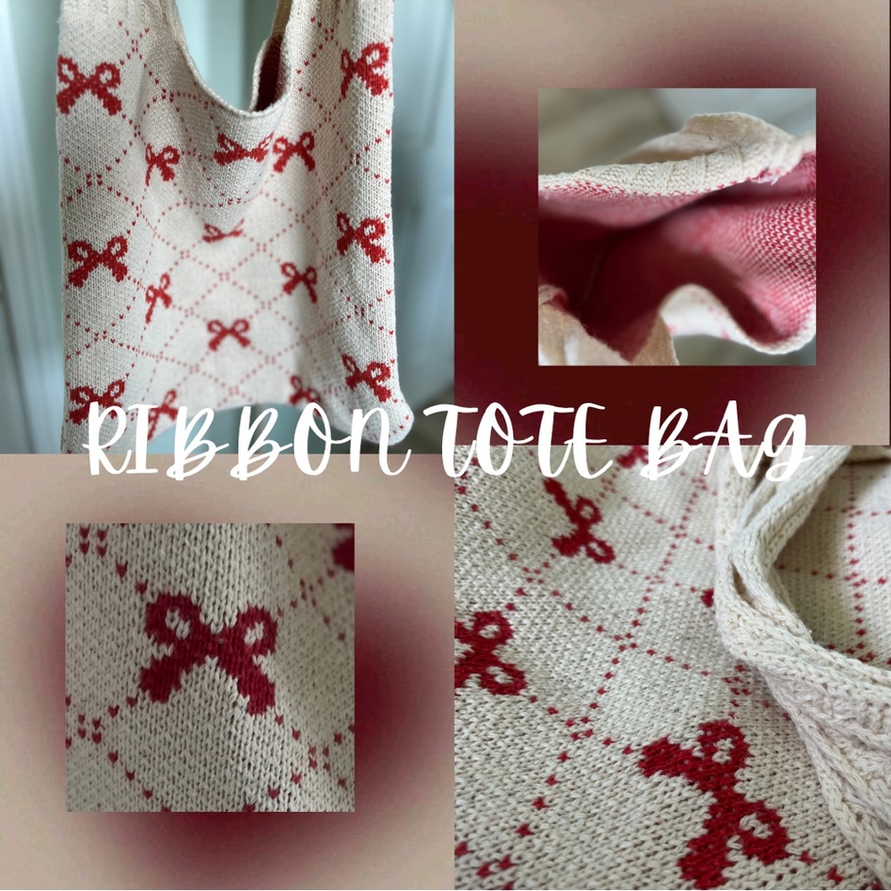Red & Cream Ribbon Tote Bag